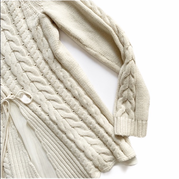 Cabi• cream cable knit lace up sweater style #3157 - Picture 4 of 8